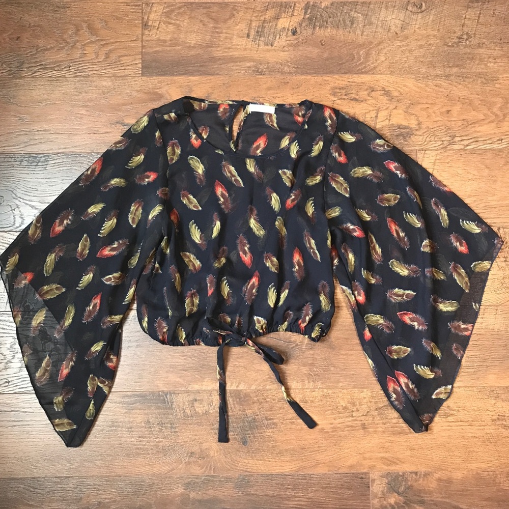 Feather Print Sheer Crop Top